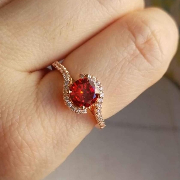 New 18K Gold Plated Round Cut Ruby Diamond Ring for Women - Picture 2 of 10